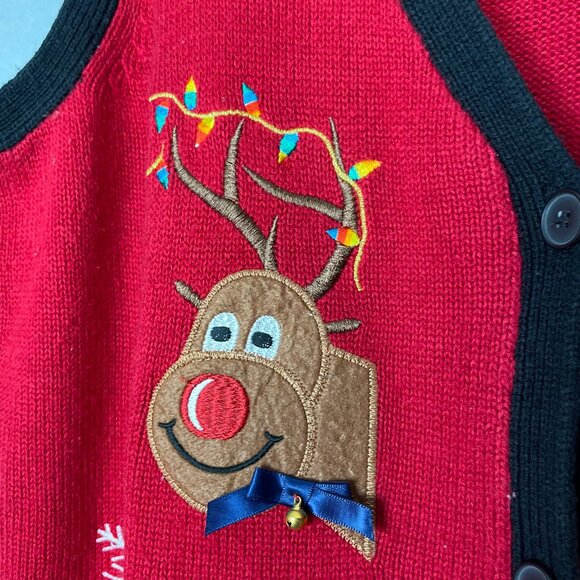 Vintage Christmas Sweater Vest Reindeer Embroider Applique Women Size 2X Holiday - Picture 7 of 12